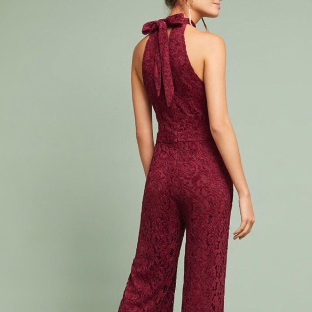 Anthropologie (Ett:Twa) Aida Lace Halter Jumpsuit Color Wine Red